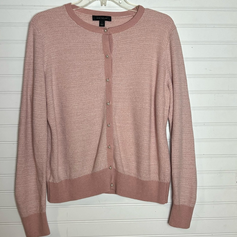 Ann Taylor Pink Pearl Button Front Cardigan Size Large
